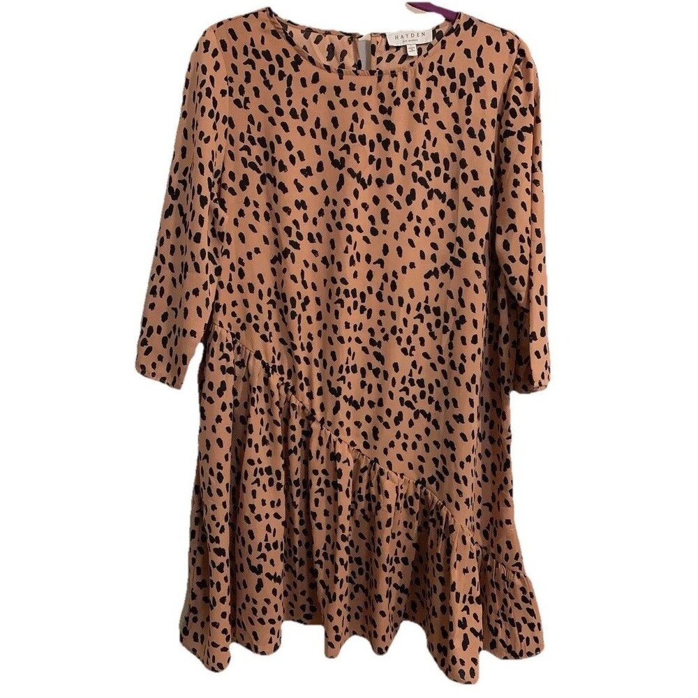 Hayden Shift Dress Size Large L Animal Print 3/4 Sleeve Asymmetrical Ruffle
